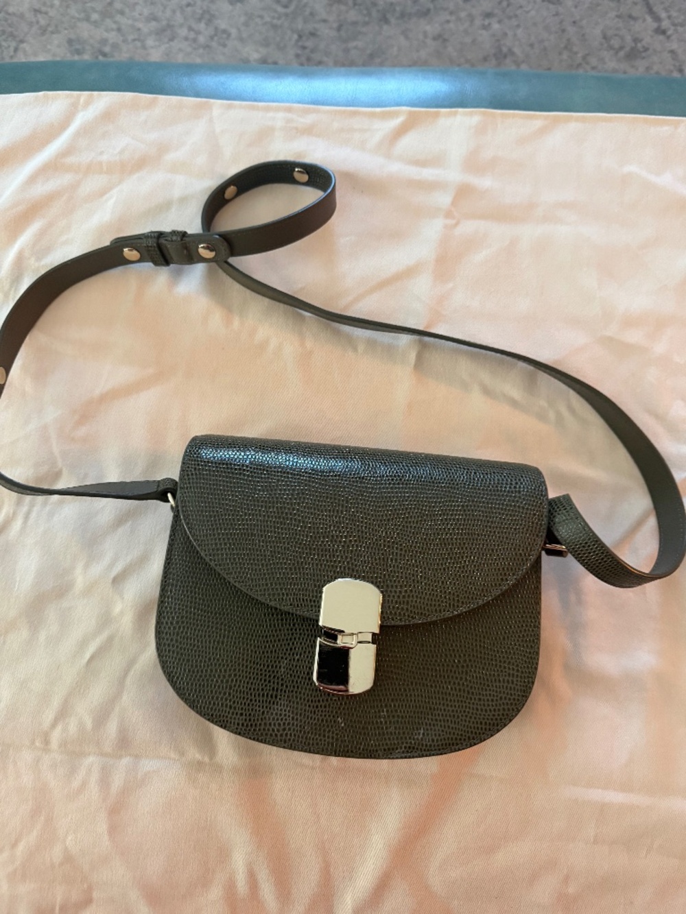 Sezane Claude Bag Moss Green In Tejus Leather - Size TU